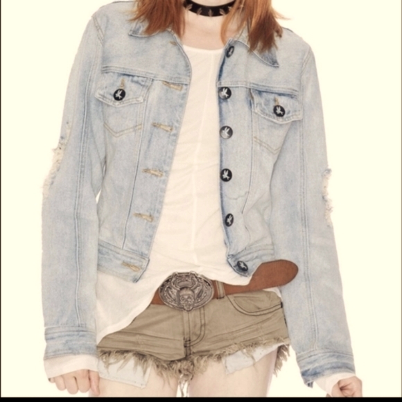 OneTeaspoon 'Rebel Hell' Distressed Denim Jacket Sz4 - Picture 9 of 16